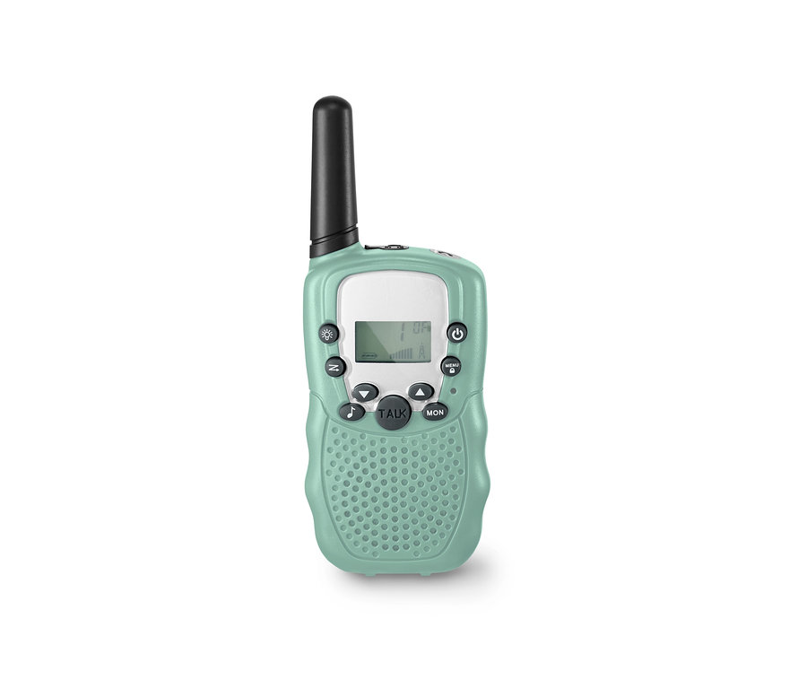 Közelkép egy zöld 2 walkie-talkie gyerekeknek szettből.