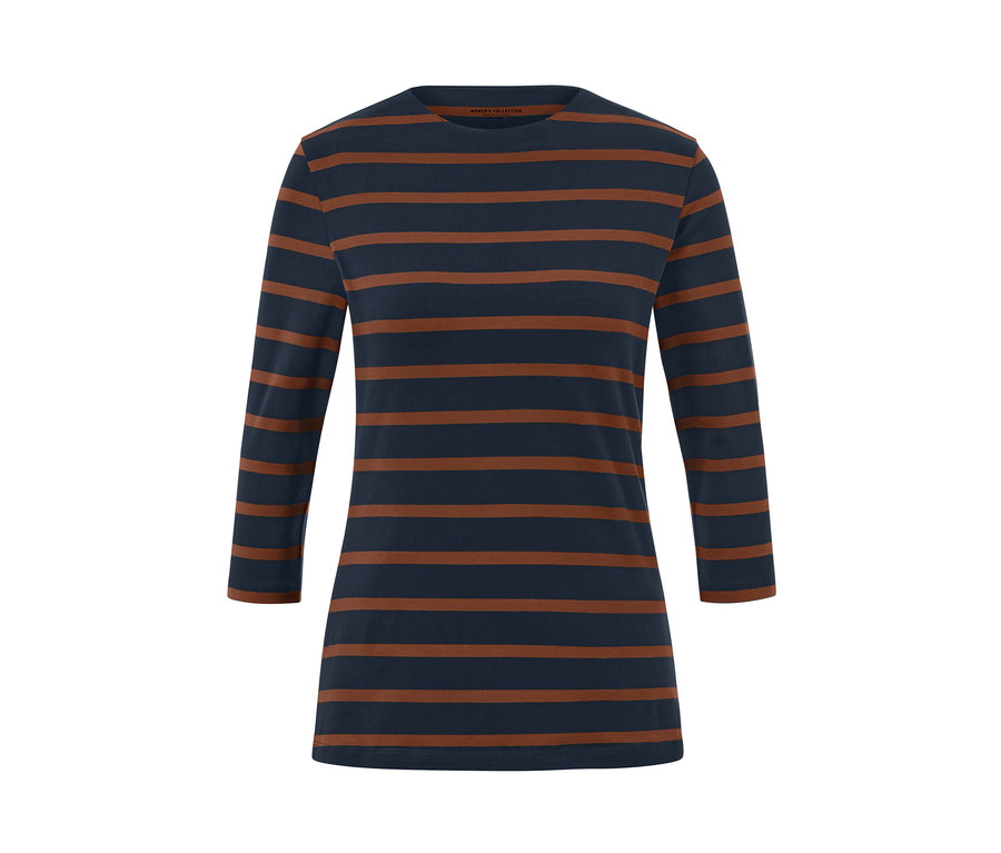 Csíkos, 3/4-es ujjú női felső.