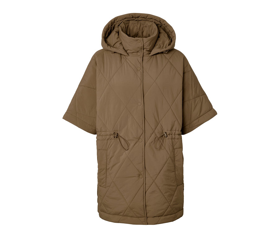 Női steppelt poncsó, barna.