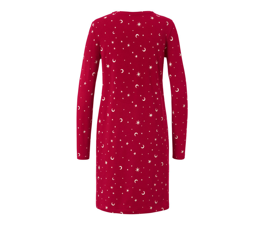 Piros hálóing hosszú ujjal, csillag és hold mintával.