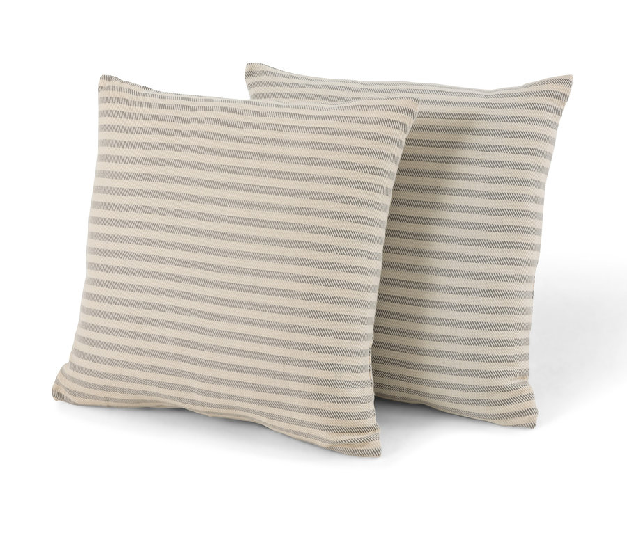 Két darab, csíkos, len tapintású kültéri párna.