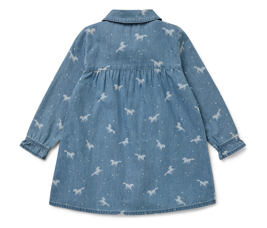 Kék ruha ló mintával és hosszú ujjakkal.