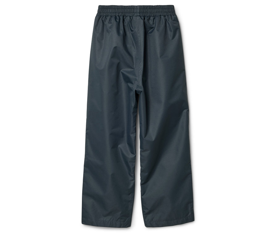 Sötétkék, bő szabású esőnadrág gumis derékpánttal.