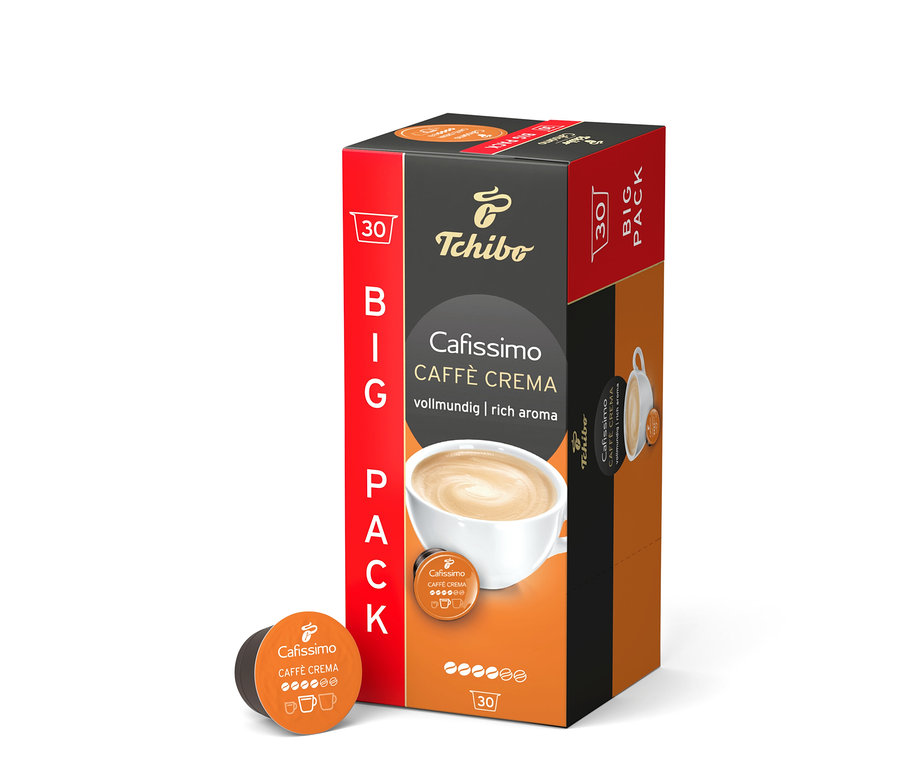 A képen egy csomag Cafissimo Caffè Crema vollmundig - 30 kapszula látható.