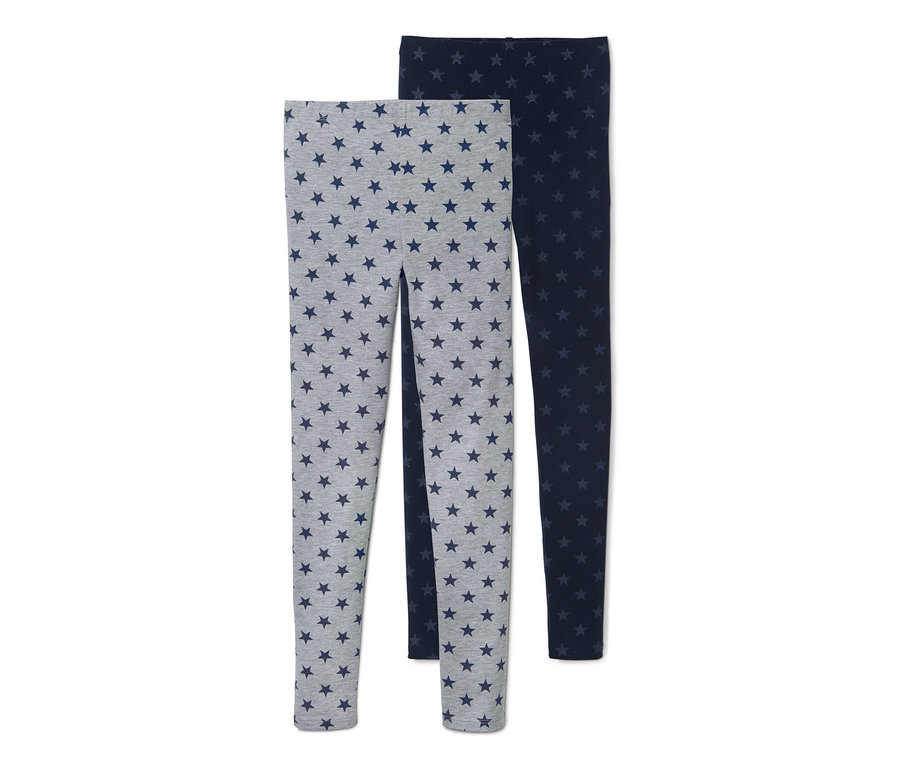 Két csillagmintás leggings, egy szürke és egy sötétkék.