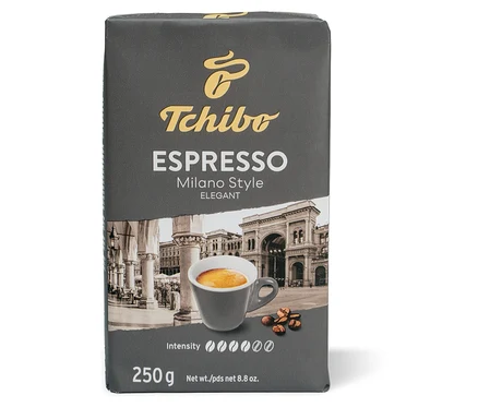 Tchibo Espresso Milano Style őrölt, pörkölt kávé csomagolása.
