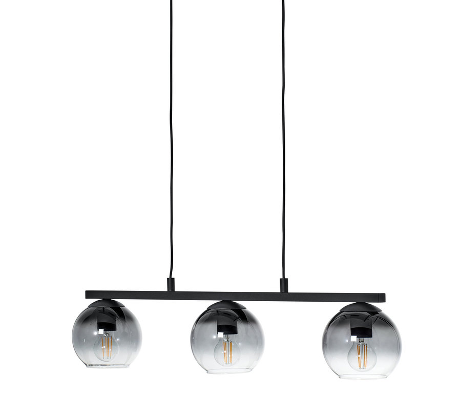 Fekete függőlámpa három füstüveg búrával.