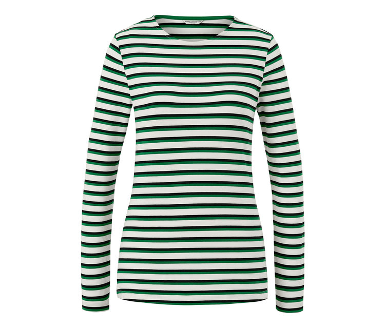 Többszínű csíkos, hosszú ujjú felső.