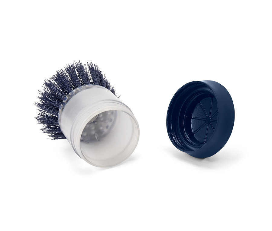 Mosogatókefe adagolóval és a hozzá tartozó fedő fehér alapon.