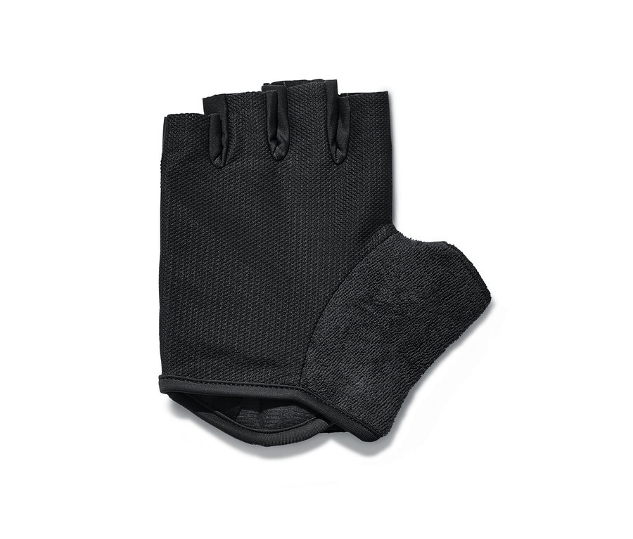 Fekete, ujjatlan kerékpáros kesztyű.