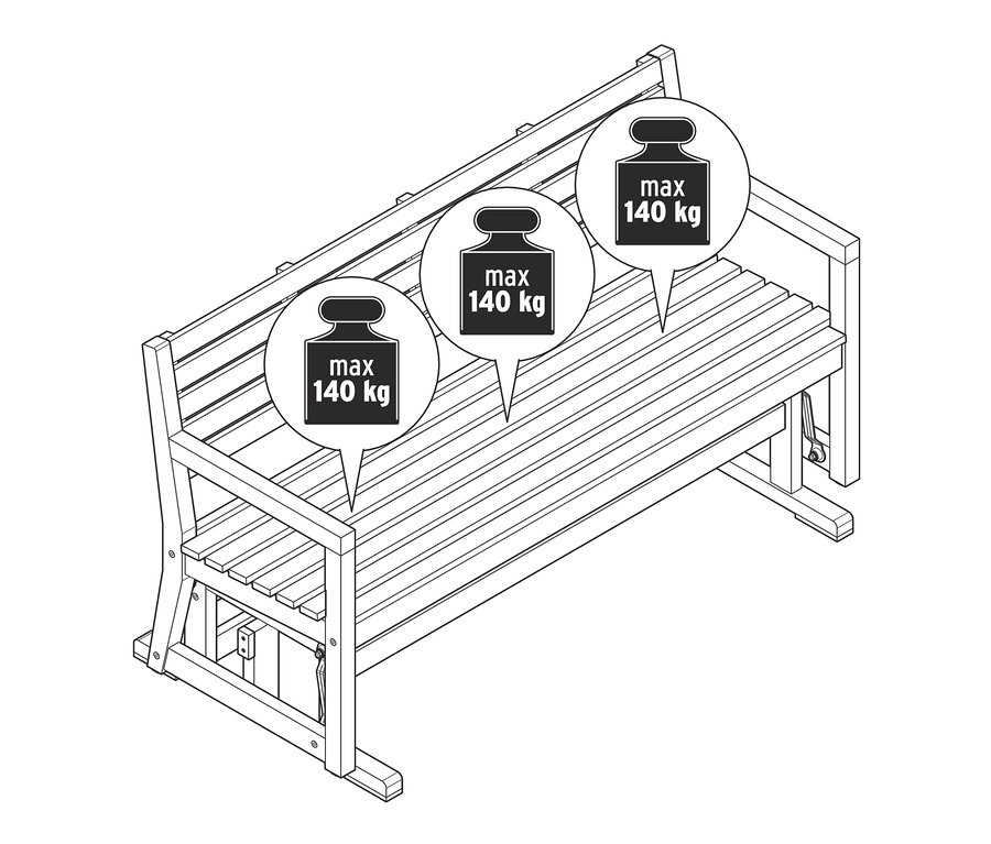 Egy Schaukelbank illusztrációja, maximális teherbírása 140 kg.