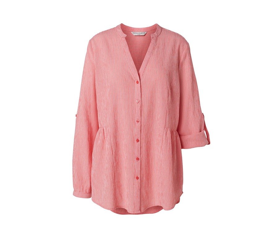 Korall csíkos hosszú tunika gombokkal és felhajtható ujjakkal.