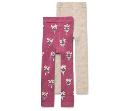 Két gyerek leggings: egy rózsaszín balerinákkal és egy bézs.