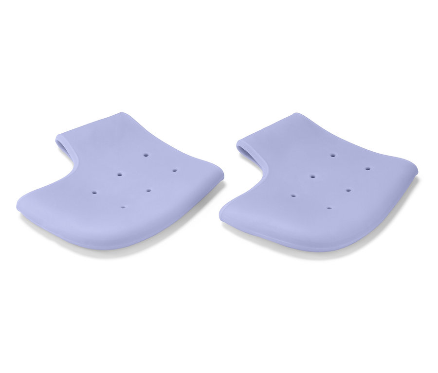 Két lila szilikon sarokvédő lyukakkal fehér háttéren.