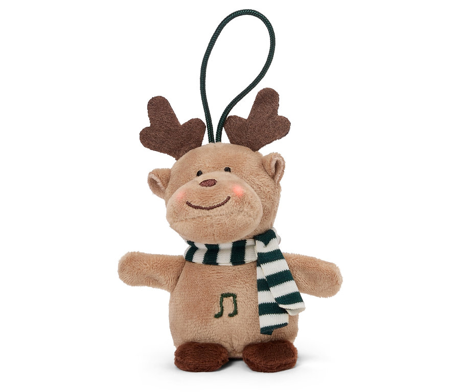 Plüss rénszarvas sállal és akasztóval.