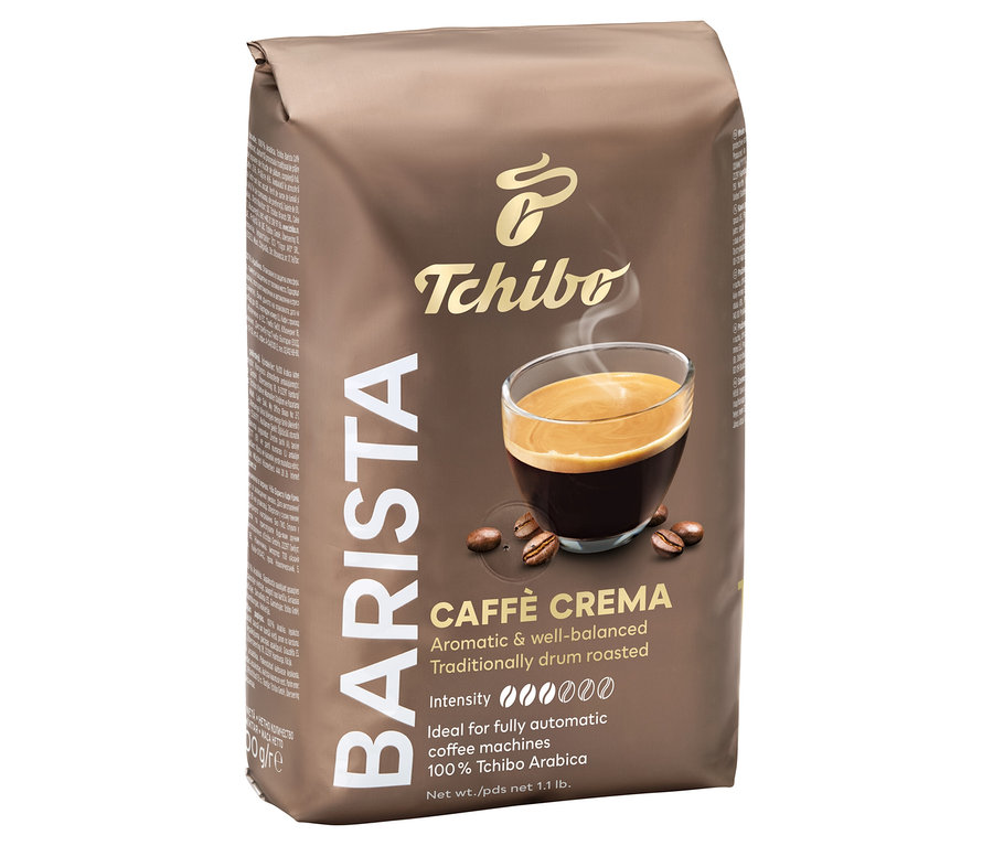 Egy csomag Tchibo Barista Caffé Crema 500g szemes kávé.