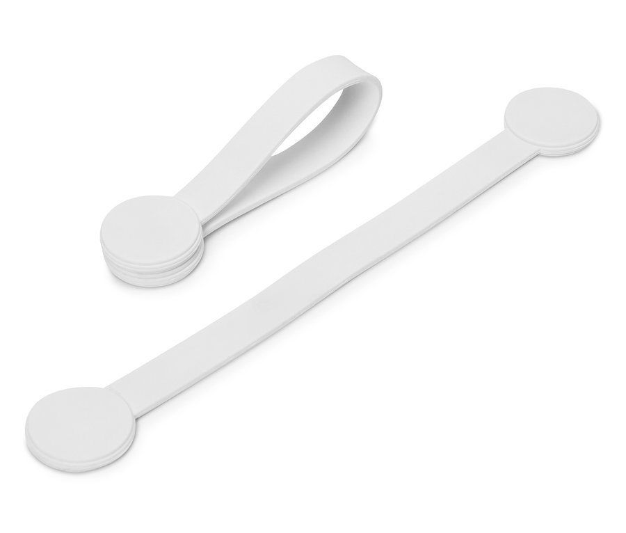 Két fehér gumiszalag kerek végekkel fehér háttéren.