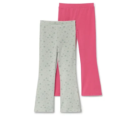 Két gyermek leggings: egy világoszöld szívmintával és egy rózsaszín.