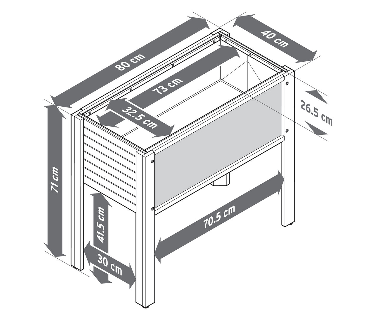 Egy gyermek magaságyás vázlata méretekkel.
