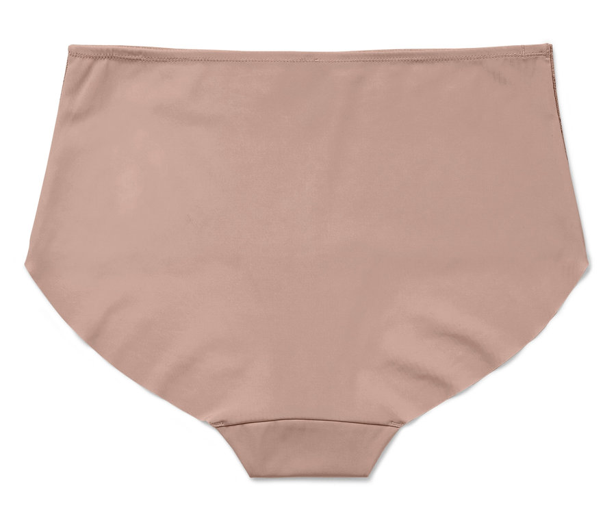 Egyetlen testszínű, magas derekú női alsónemű fekszik fehér háttéren.
