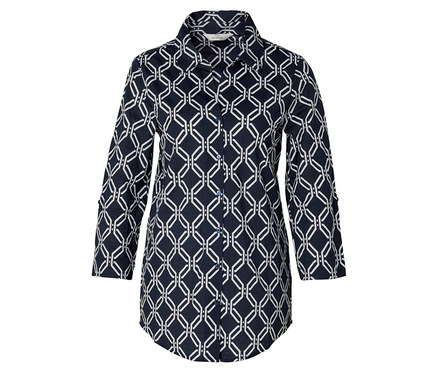 Női piké jersey blúz, sötétkék-fehér mintás