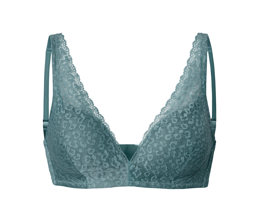 Zöld, csipkés, női puha kosaras melltartó.