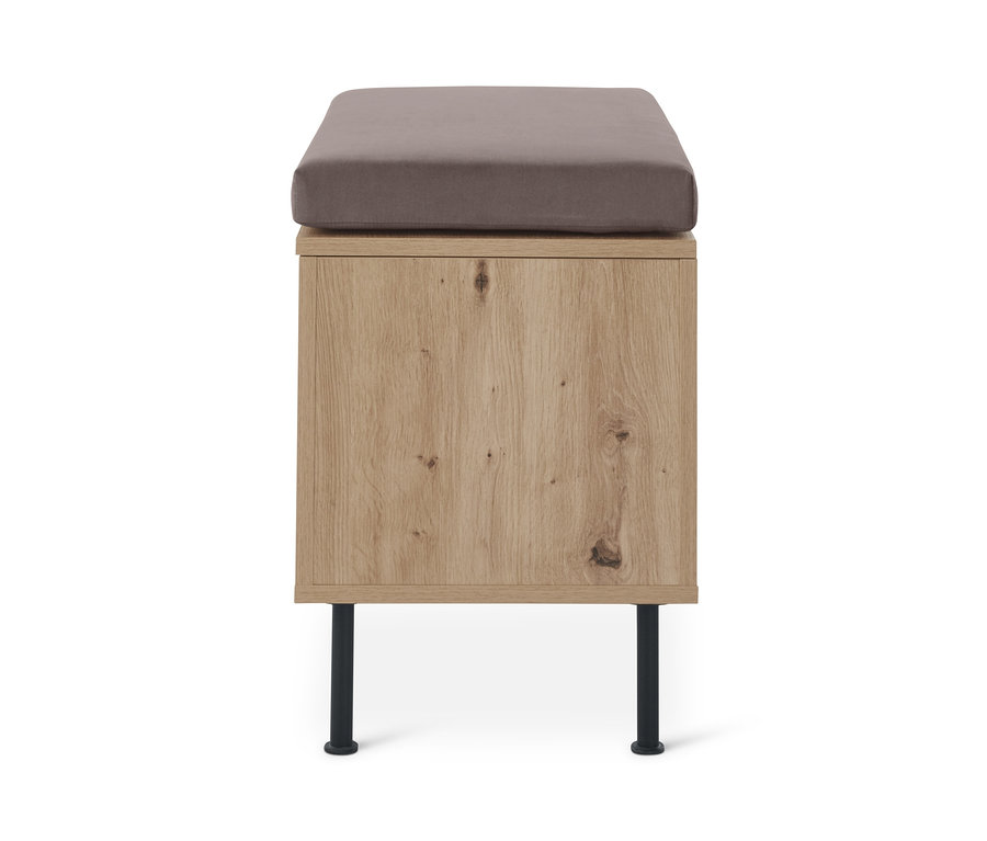 Pad, tárolóval, tölgy színben, barna párnával.