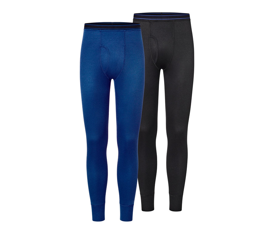 Két férfi funkcionális termo jégeralsó: egy kék és egy fekete.