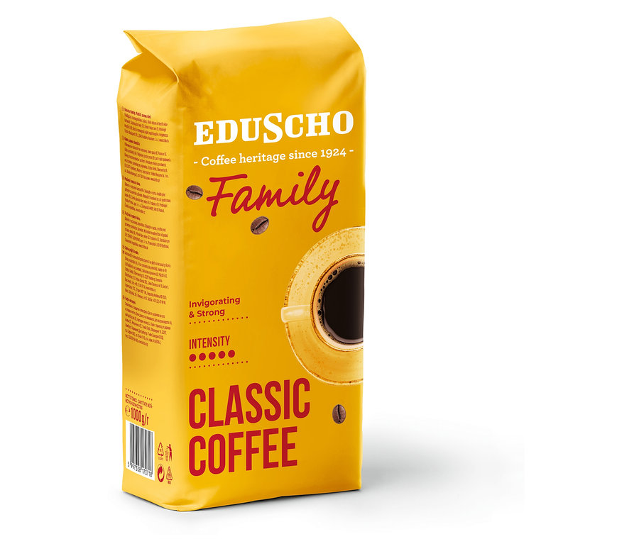 Sárga Eduscho Classic Coffee csomag kávéscsésze képpel.