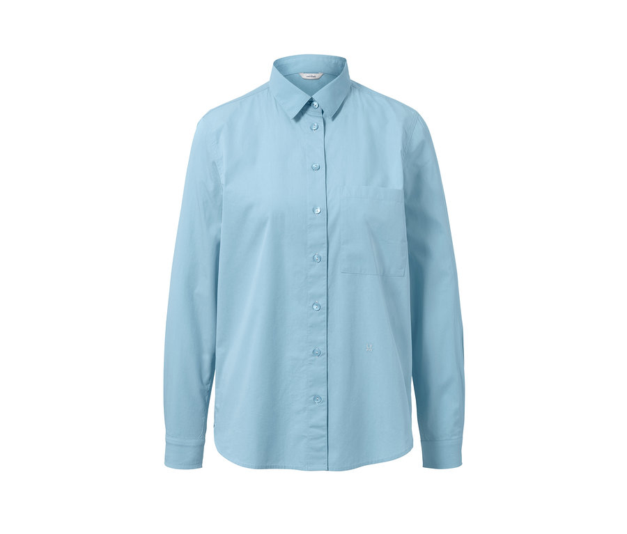 Világoskék, hosszú ujjú női poplin ingblúz.