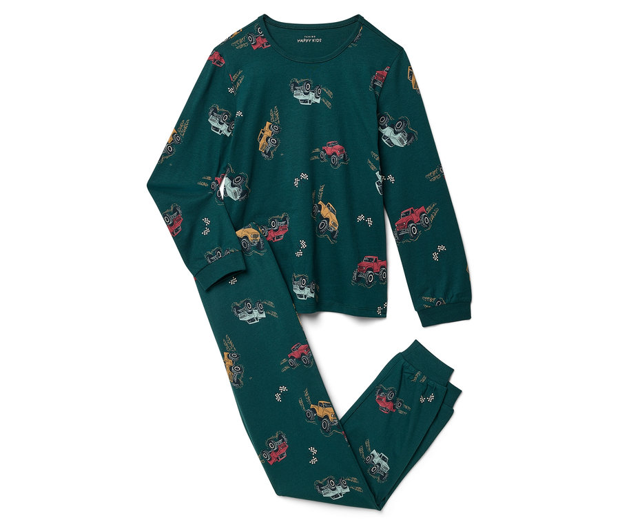 Zöld pizsama monster truck mintával.