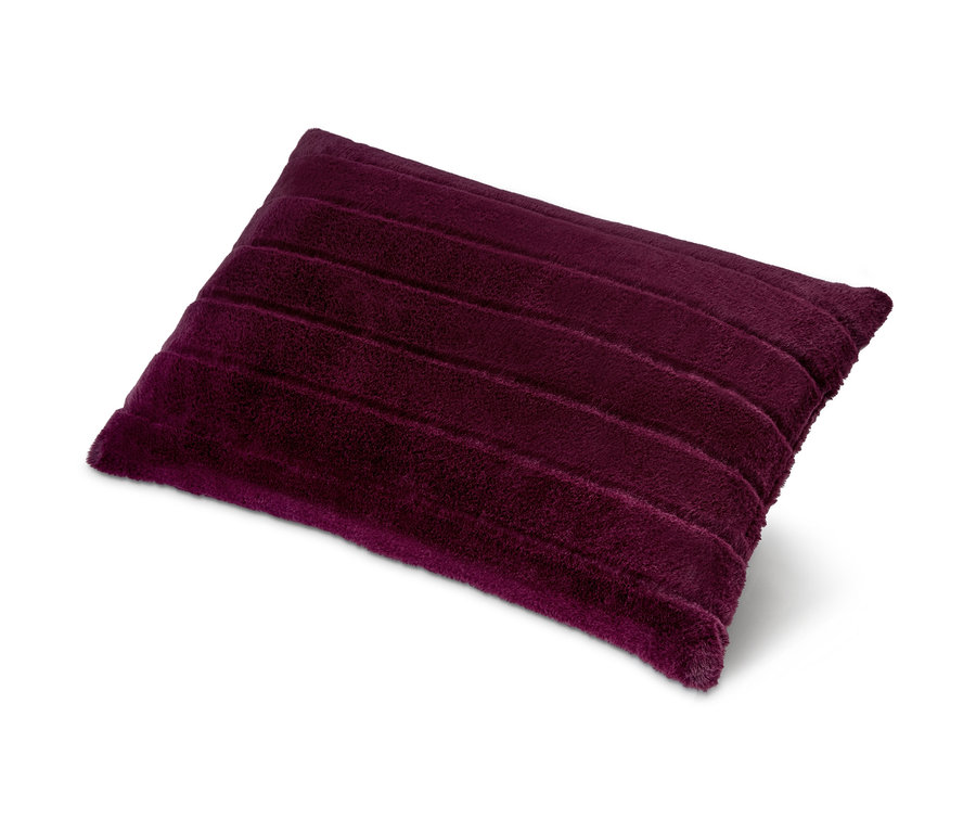 Műszőrme díszpárna, padlizsán.