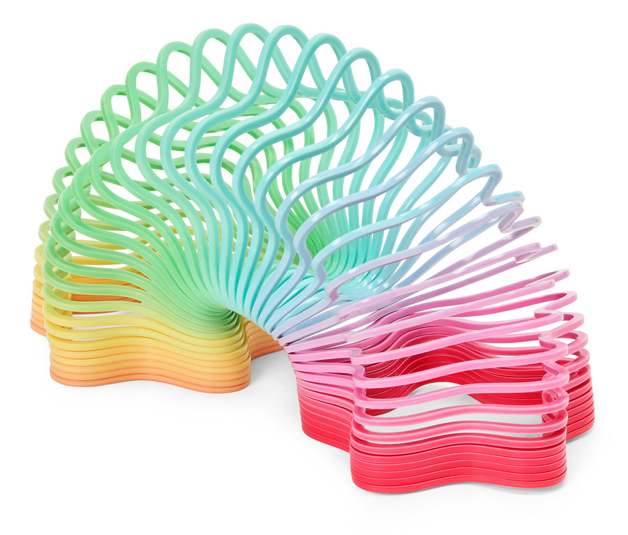 Spirál alakú játék, amely sárgából zöldbe, majd kékbe, rózsaszínbe és pirosba megy át.