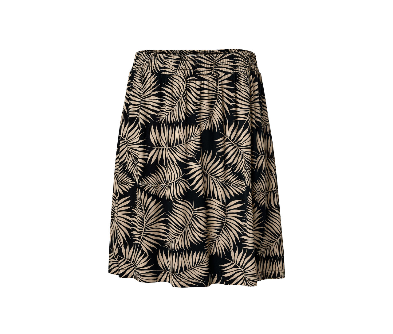 Fekete, pálmalevél mintás jerseyszoknya.