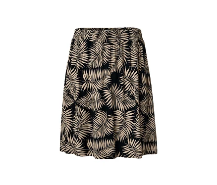 Fekete, pálmalevél mintás jerseyszoknya.