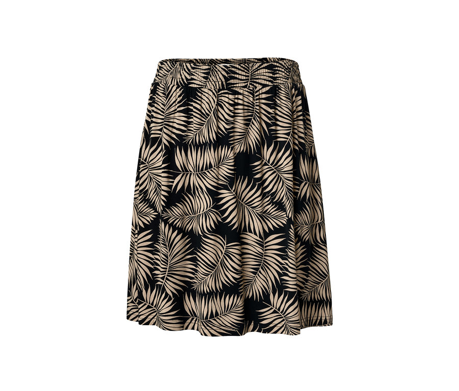 Fekete, pálmalevél mintás jerseyszoknya.