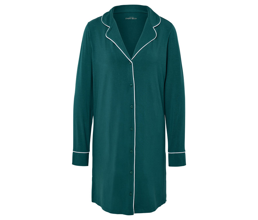 Zöld, hosszú ujjú hálóing fehér szegéllyel.