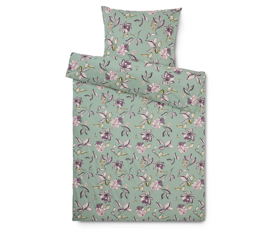 Ágyneműgarnitúra virágmintával, menta alapon, beleértve a párnahuzatot.