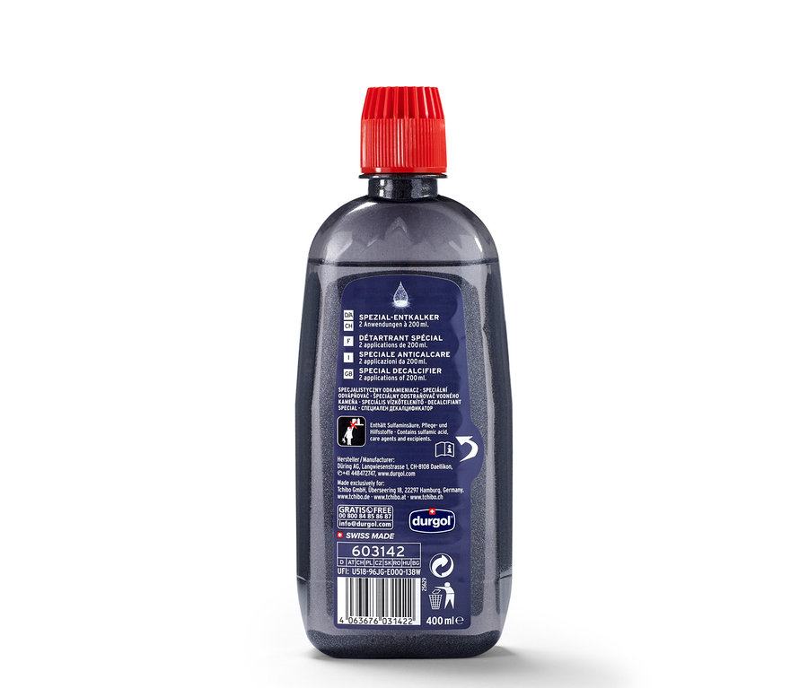 Egy üveg durgol® speciális vízkőmentesítő, 400 ml, piros kupakkal.