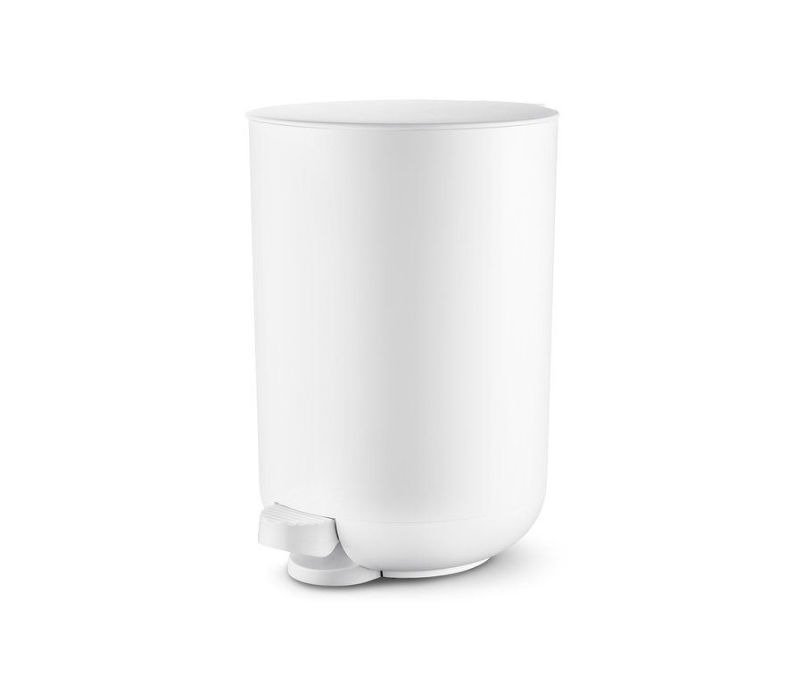 Fehér pedálos szemetes.