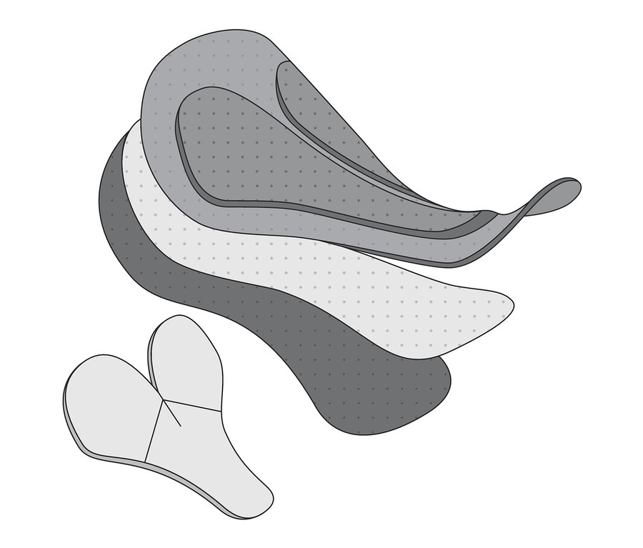 Illusztráció férfi kerékpáros alsónadrágról, női kerékpáros nadrágról és női kerékpáros alsónadrágról.