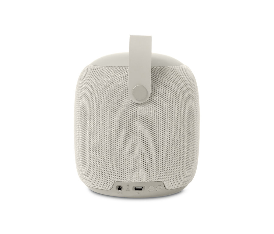 Szürke, M méretű Fabric Bluetooth® hangszóró fogantyúval.
