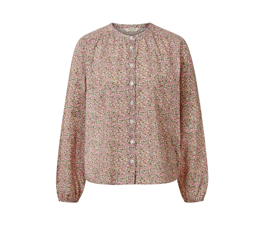 Virágos, hosszú ujjú blúz gombokkal.