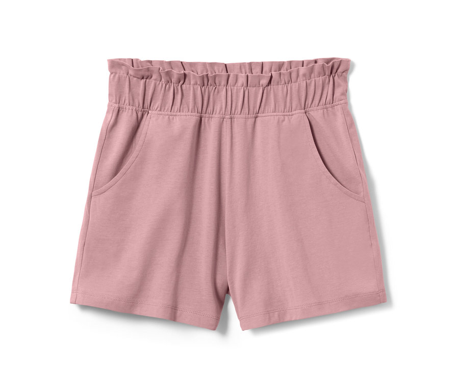 Rózsaszín gyerek jersey rövidnadrág, rugalmas derékrésszel.