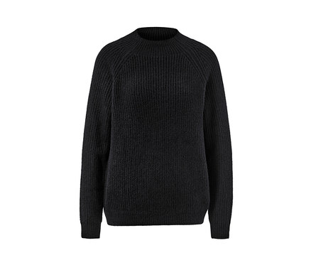 Laza kötésű pulóver állógallérral, fekete