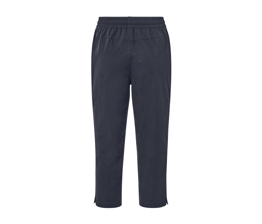 Sötétkék, elasztikus derekú női 3/4-es softshell nadrág.