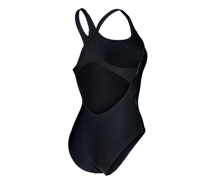 Közelkép az arena Feel márkájú Hyacinth Swim Pro Back női fürdőruha hátuljáról.