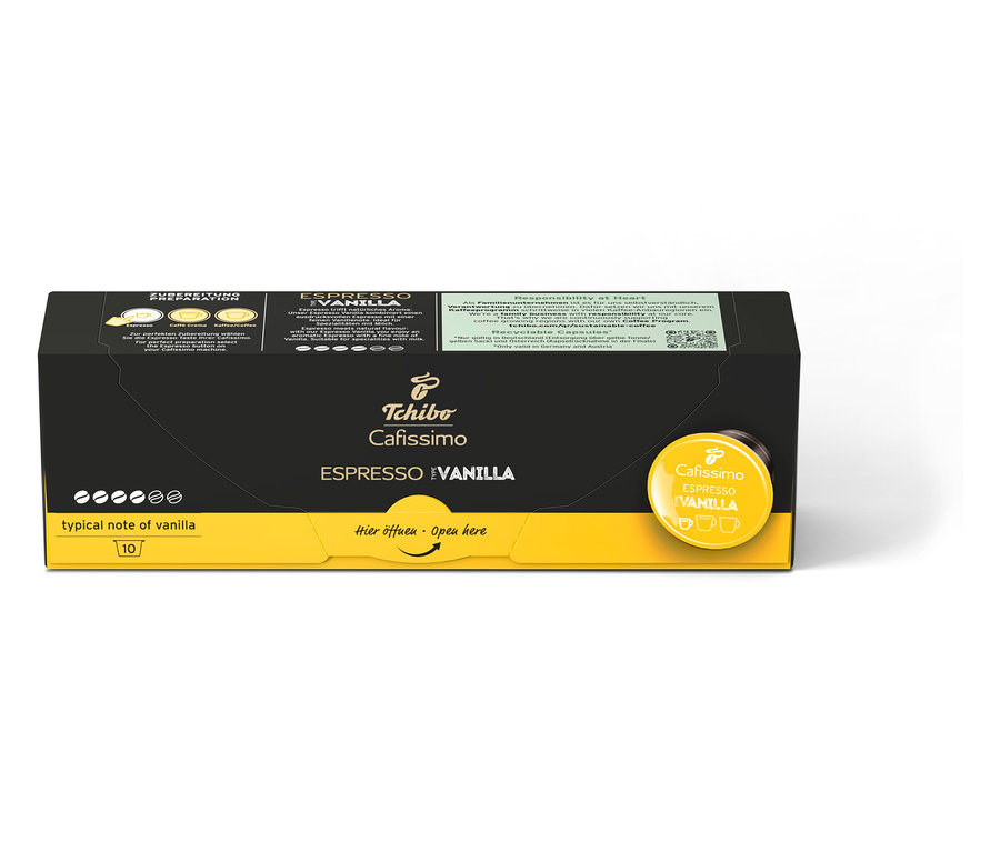 Egy csomag Cafissimo Flavoured Espresso – Vanilla – 10 db kávékapszula.