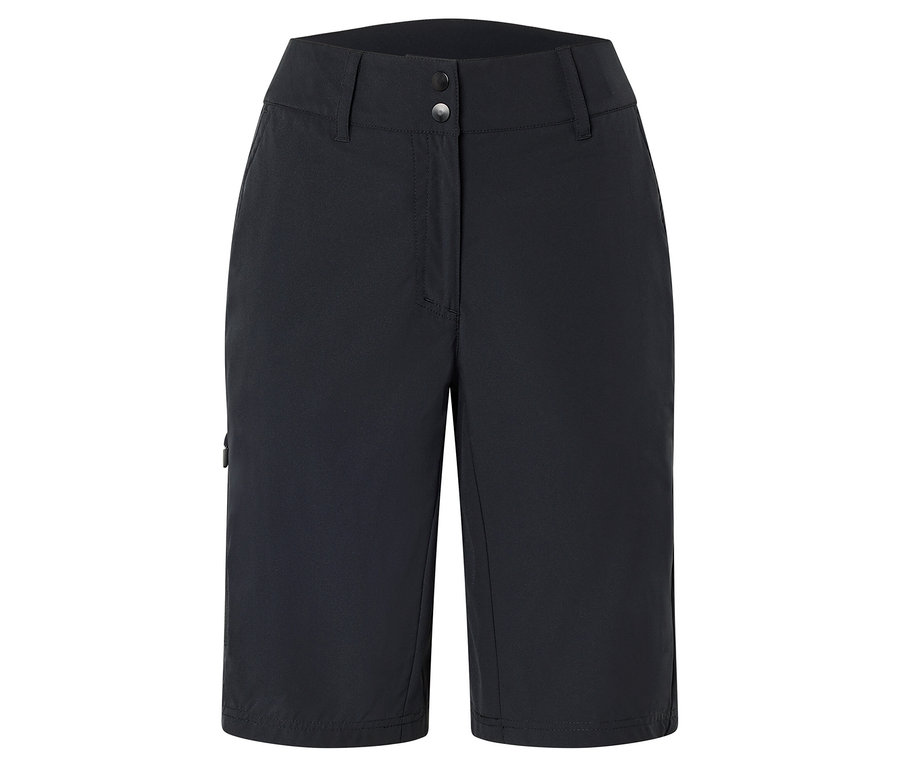 Sötétkék, térdig érő rövidnadrág két gombbal a derékrészen.