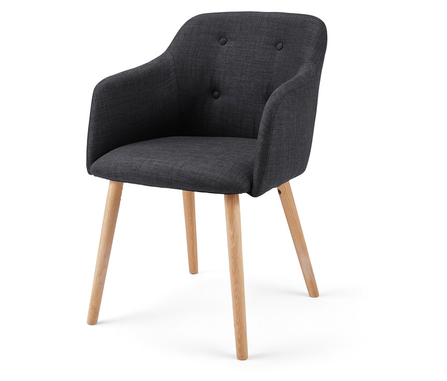 Antracit színű, párnázott szék fa lábakkal.